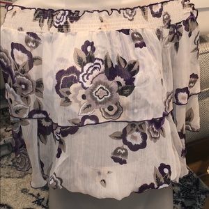 2b - off shoulder boho top - purple/cream